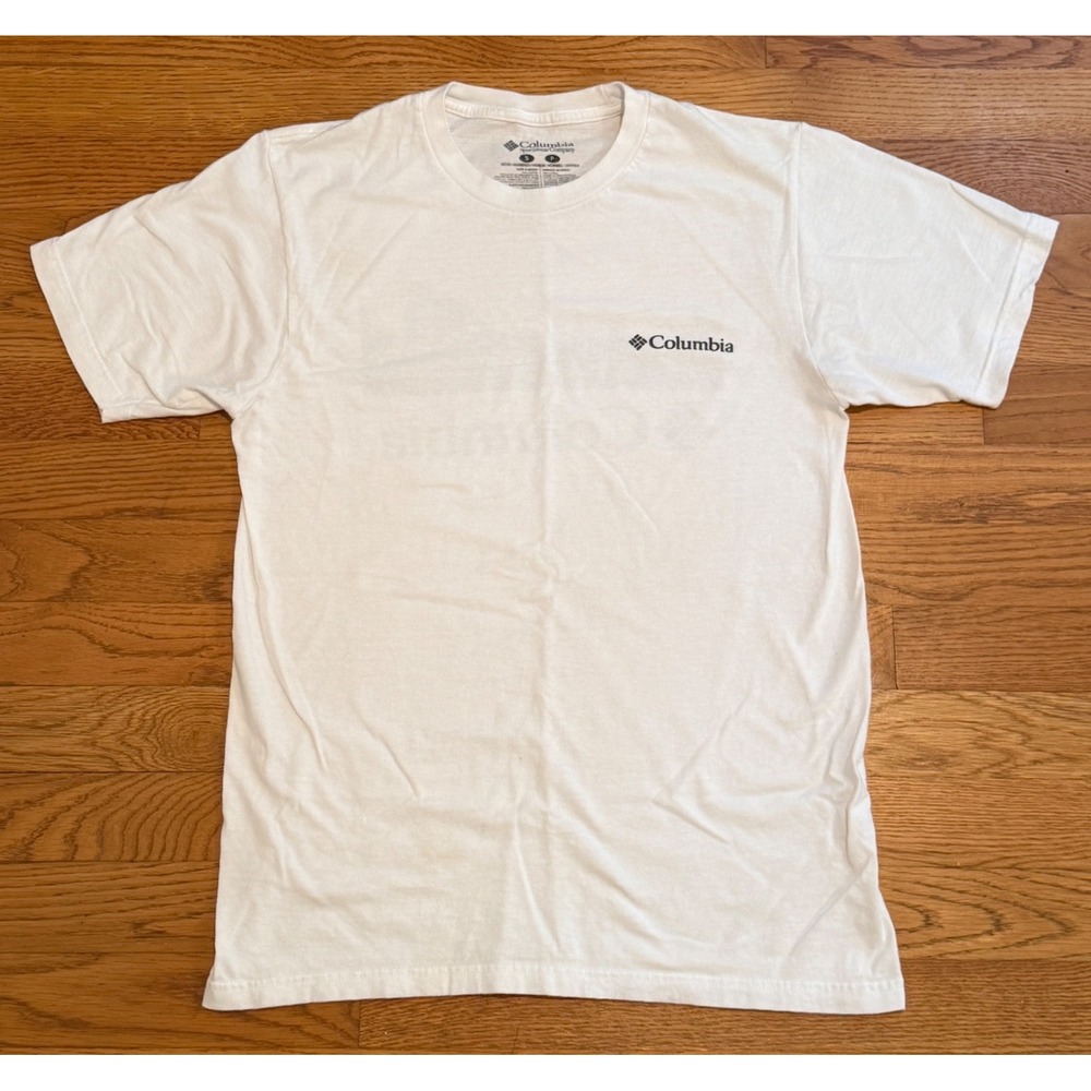 Columbia Mens Small White Graphic T-Shirt Always Roaming Outdoor Camping Tee